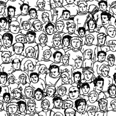 Hand Drawn People Characters Unrecognizable. Seamless pattern