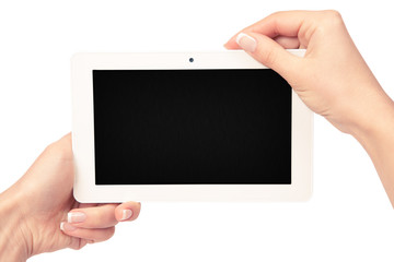 tablet computer isolated in a hand on the white backgrounds
