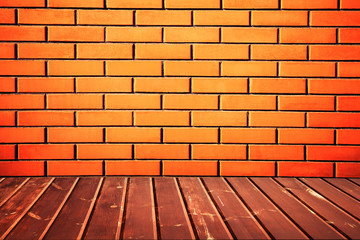 vintage room with brick wall and wooden floor background