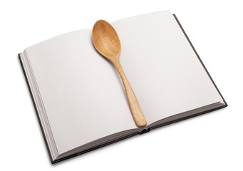 Book. Old blank recipe book on white background