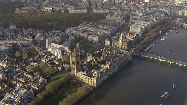 Aerial view of Big Ben and the Houses of Parliament in London