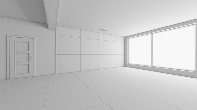 Interior rendering of an empty room without textures