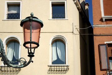 Fototapeta na wymiar Lamp detail, on the streets of Venice. Selective focus.