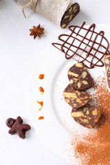 chocolate sausage with decorations