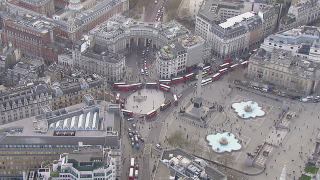 Aerial view of the famous Trafalgar Square in London