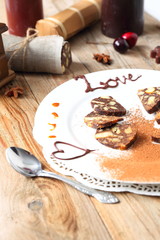 chocolate sausage with decorations