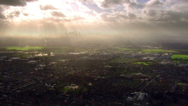 Aerial view over London where the urban metropolis meets the countryside