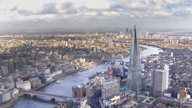 Panoramic aerial view of the London skyline and famous London skyscrapers