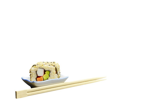 Natural Organic Asian Brown Rice Sushi Isolated On White