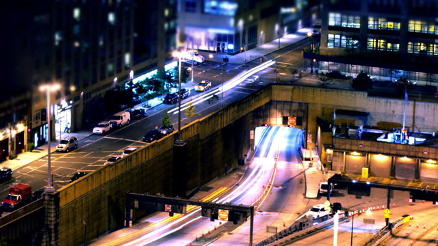 Time lapse of traffic passing through the streets of New York at night