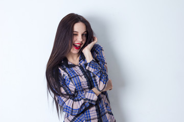 Portrait of beautiful naughty girl, who winks at the camera
