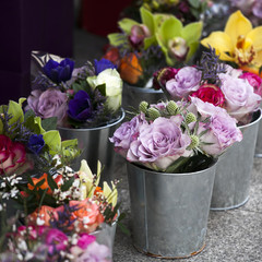 bouquet of  spring flower. ranunculus, hyacinth, daisy, anemone.