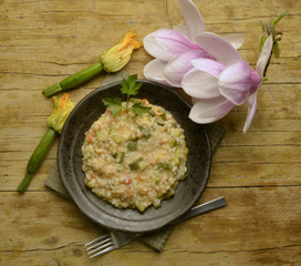Risotto with zucchini and shrimps mit цуккини und garnelen