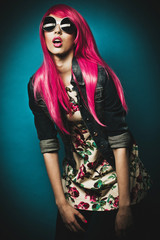 Beautiful fashion model  with pink hair