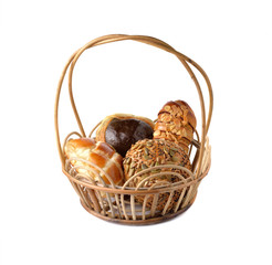 bread bun in basket on white background