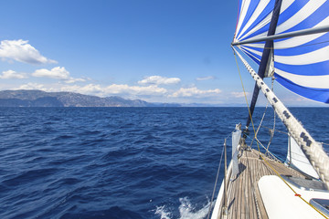 Sailing. Luxury boats. Ship yachts in the open Sea.