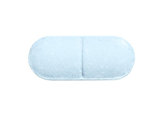 Macro blue medical pill tablet isolated on white