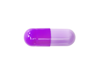 Macro lilac medical pill tablet isolated on white