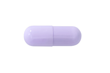 Macro lilac medical pill tablet isolated on white