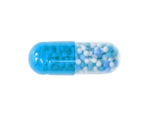 Macro blue medical pill tablet with pellt, microgranules