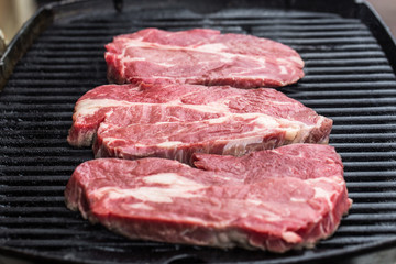 Fresh beef steaks on grill or BBQ