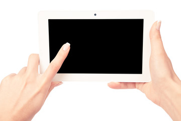 tablet computer isolated in a hand on the white backgrounds