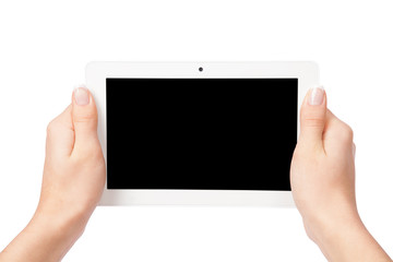 tablet computer isolated in a hand on the white backgrounds