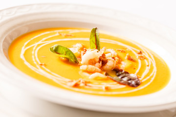pumpkin soup with shrimps