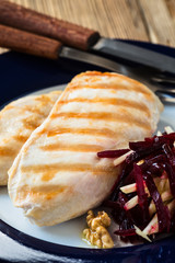 Grilled chicken with beetroot slaw