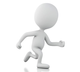 3d white people running. Isolated white background