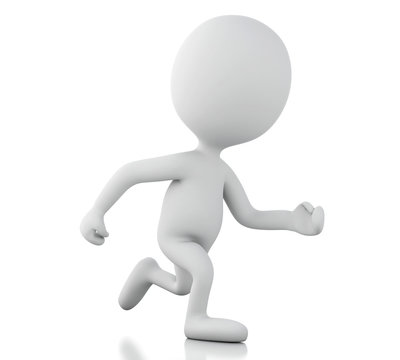 3d white people running. Isolated white background