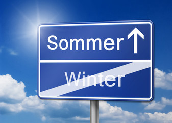 Obraz premium Jahreszeit Wechsel Sommer Winter Schild Hintergrund