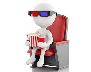 3d white people with popcorn and drink.