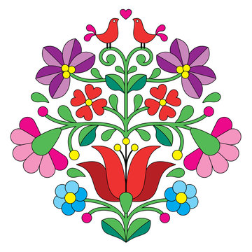 Kalocsai embroidery - Hungarian folk pattern with birds