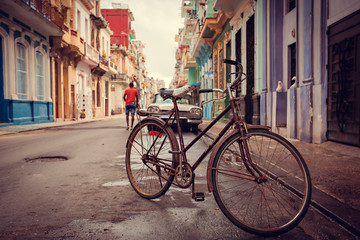 Old bicycle on the street, Havana, Cuba, 20 december 2014.