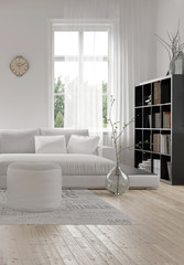 Corner of a comfortable white modern living room