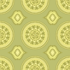 Seamless pattern with circle ornament  in green