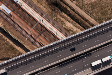 aerial view of highway and railway in Poland