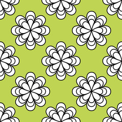 Seamless green background with abstract flowers