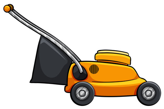 yellow lawn mower with black bag clip art preview