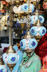 Traditional turksh mosaic lanterns at souvenir shop in Istanbul