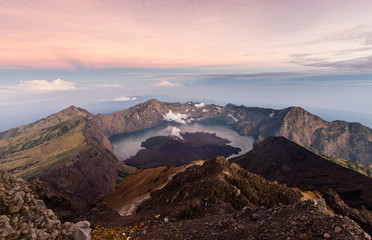Fototapeta na wymiar Mount Rinjani at dawn, an active volcano on Lombok island of Indonesia