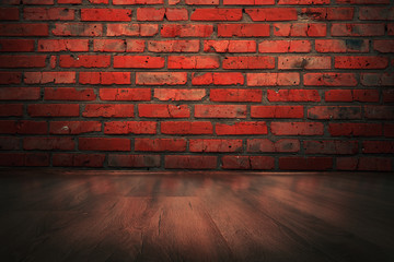 vintage room with brick wall and wooden floor background