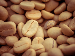 green coffee beans macro with filter effect retro vintage style
