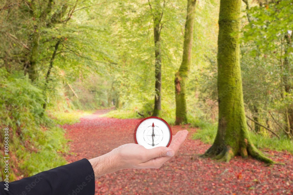 Poster Composite image of close up of businessman with hand open
