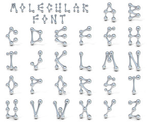 Molecular font collection. 3D render illustration, isolated on w