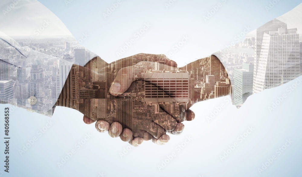 Poster composite image of close-up shot of a handshake in office