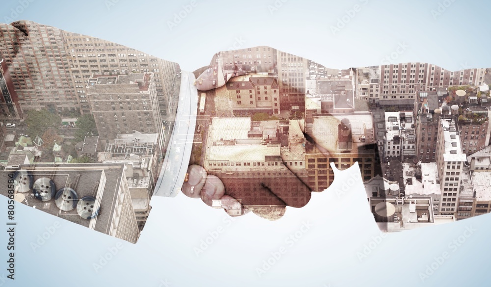 Aufkleber composite image of side view of business peoples hands shaking