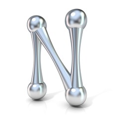 Molecular font collection letter - N. 3D render illustration