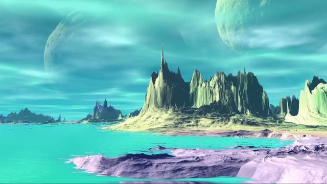 Fantasy alien planet. Rocks and  moon